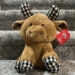 12" Plaid Moose Plush | Buffalo Check Play Right Stuffed Animal | Brand New Kids